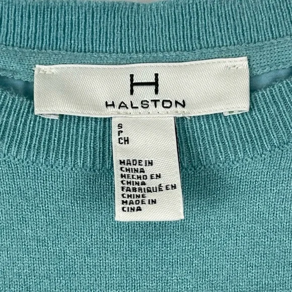 H Halston Sweater Womens Small Turquoise Blue Green Knit Front Satiny Back Ruch - Picture 4 of 8
